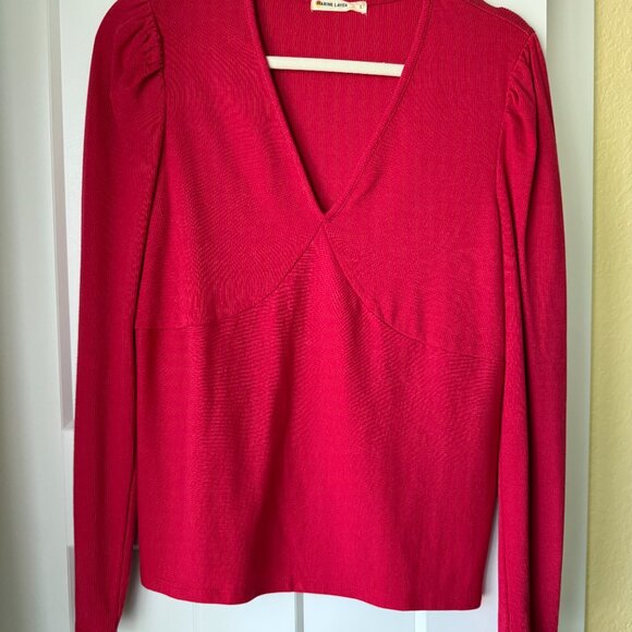 Lexi Rib V-Neck Top in Barberry Pink NWOT size large - Picture 3 of 3